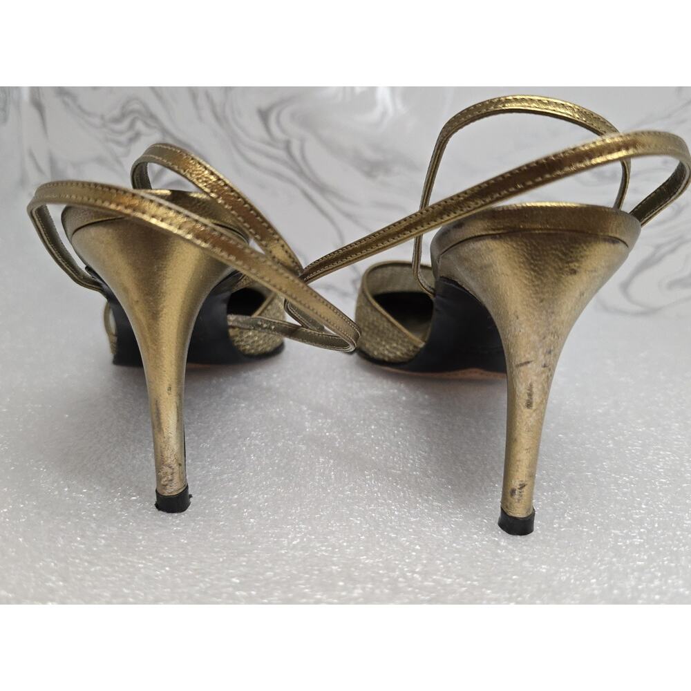 Yves Saint Laurent Women’s Gold Mesh Ankle Strap Heel Shoe Size 7 M - Picture 7 of 10